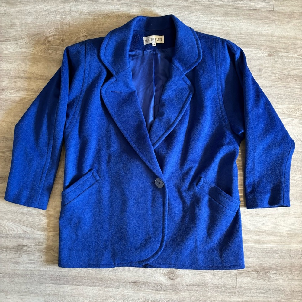 Kristen Blake 100% Merino Wool‎ Blue Lined Peacoat Jacket Size 8 Petite Coat